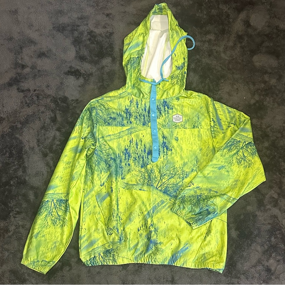 Realtree Fishing Women's Large Pullover Windbreaker - Lime Green & Blue